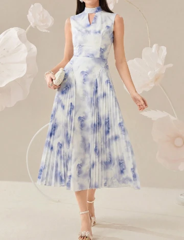 Rochie medie SHEIN, albastru/alb