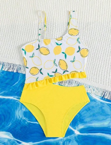 
						Costum de baie Shein Kids, alb/galben