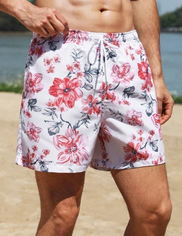 Short de baie SHEIN, alb floral