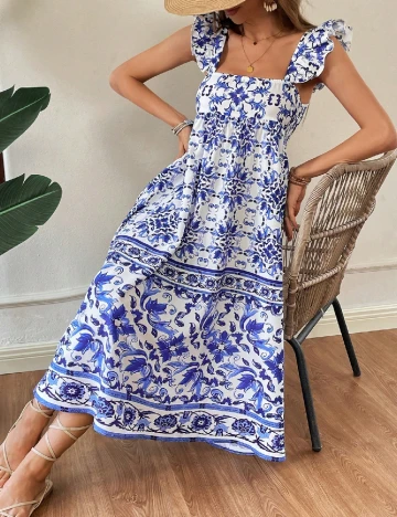 Rochie medie SHEIN, alb/albastru