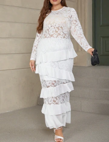 Rochie lunga Eilly Bazar Plus Size, alb Alb