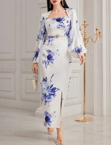 Rochie lunga SHEIN, alb/albastru