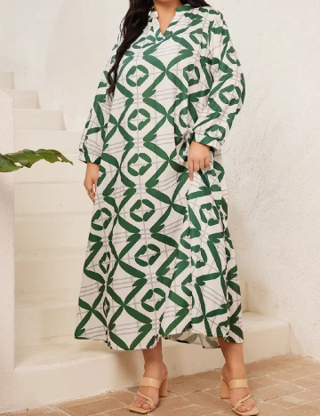 Rochie lunga SHEIN CURVE, crem/verde Verde