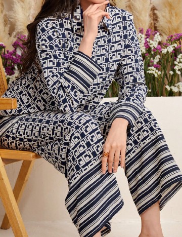 
						Pijama SHEIN, bleumarin/alb