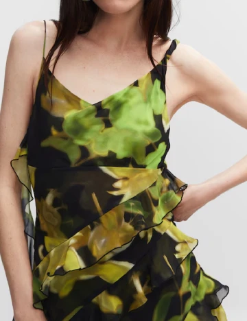 Rochie lunga Mango, negru/verde Verde