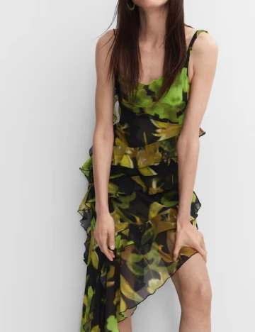 Rochie lunga Mango, negru/verde Verde