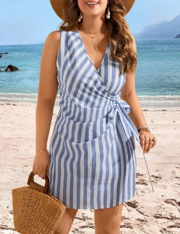 Rochie scurta SHEIN CURVE, alb/albastru