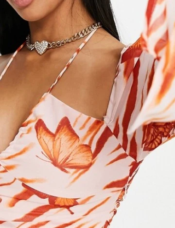 Rochie scurta ASOS, roz/portocaliu