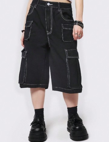 
						Pantaloni trei sferturi Romwe, negru