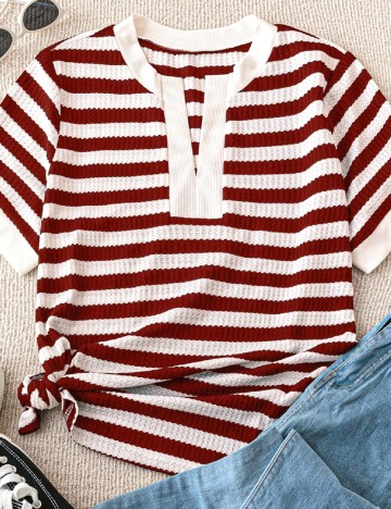 
						Tricou SHEIN CURVE, visiniu/alb