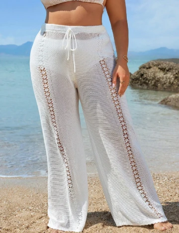 Pantaloni de pijama SHEIN CURVE, alb