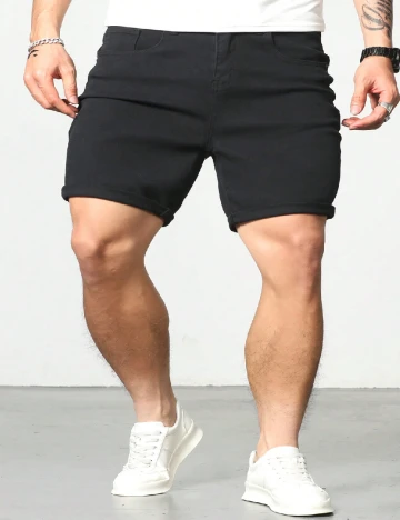 Pantaloni scurti SHEIN Plus Size Men, negru Negru