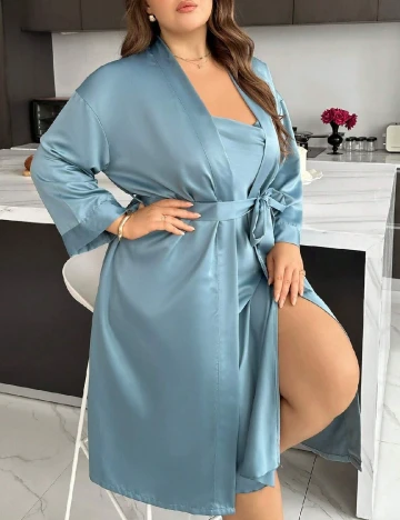 Pijama SHEIN CURVE, albastru Albastru