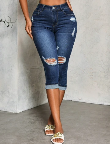 Pantaloni trei sferturi SHEIN, albastru