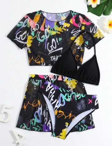 Compleu De Plaja Shein Kids, negru