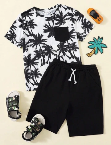 Compleu Shein Kids, negru/alb Negru