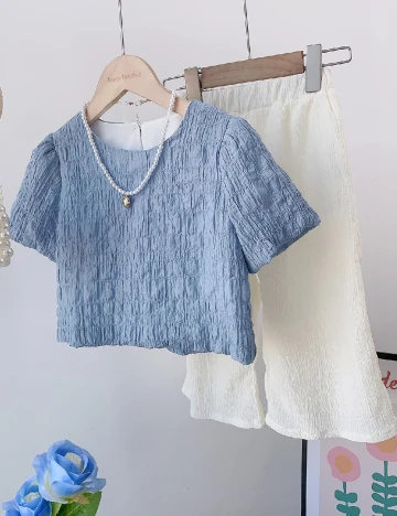 Compleu Shein Kids, ecru/albastru Albastru