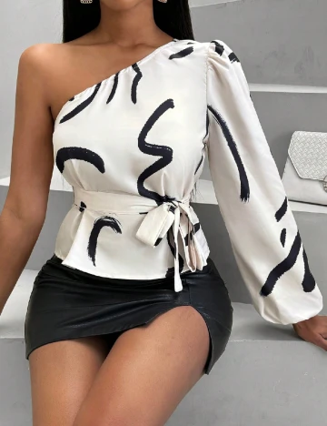 Bluza SHEIN, ecru/negru