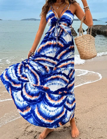 Rochie lunga SHEIN, alb/albastru Albastru