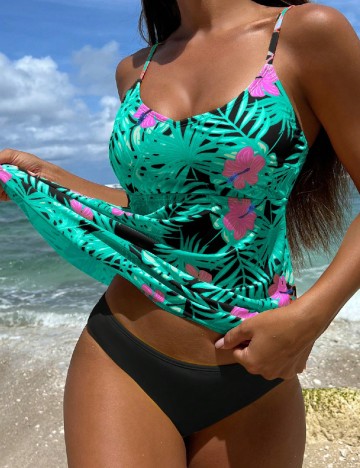 
						Costum de baie SHEIN, negru/verde