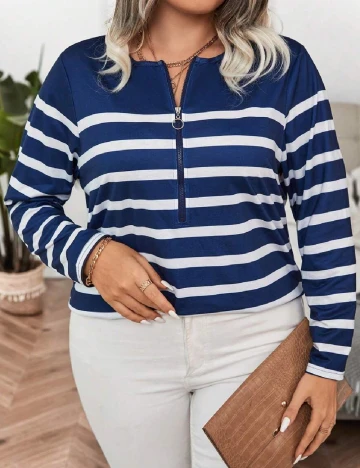 Bluza SHEIN CURVE, alb/albastru
