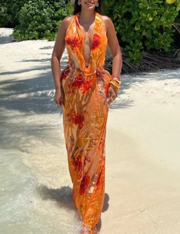 Rochie de plaja SHEIN, portocaliu/rosu