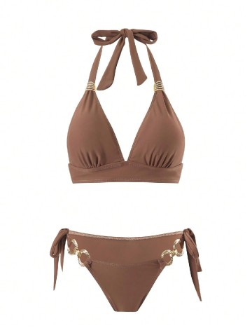 
						Costum de baie SHEIN, maro