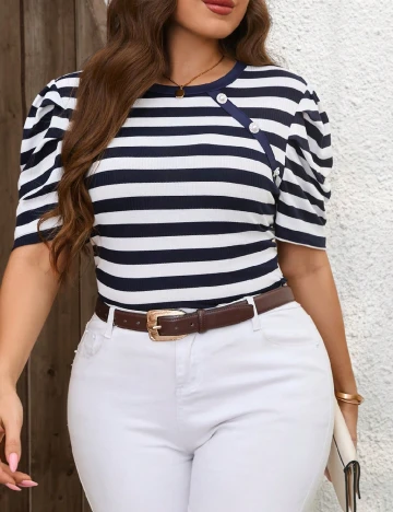 Tricou SHEIN CURVE, albastru/alb Alb