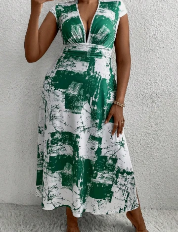 Rochie lunga SHEIN CURVE, alb/verde