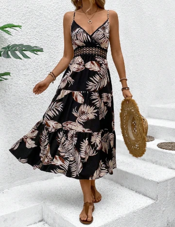 Rochie lunga SHEIN, negru/crem
