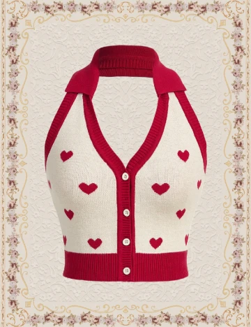 Top SHEIN, crem/rosu