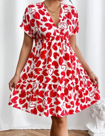 Rochie scurta SHEIN, rosu/alb