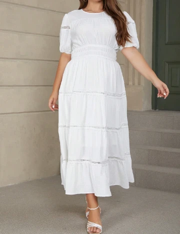 Rochie lunga Eilly Bazar Plus Size, alb Alb