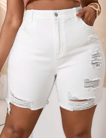 Pantaloni scurti SHEIN CURVE, alb