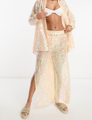
						Pantaloni de plaja Miss Selfridge, crem