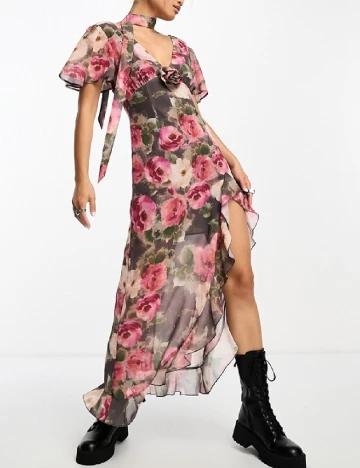 Rochie lunga Sisters of the tribe, floral print
