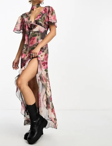 Rochie lunga Sisters of the tribe, floral print
