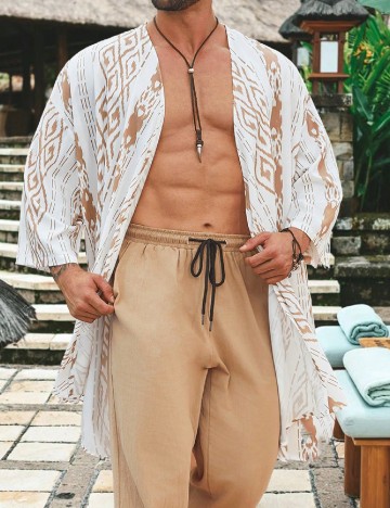 
						Chimono SHEIN Plus Size Men, alb
