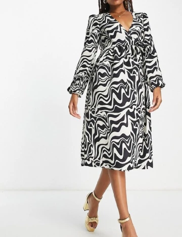 Rochie medie Monki, alb/negru Negru