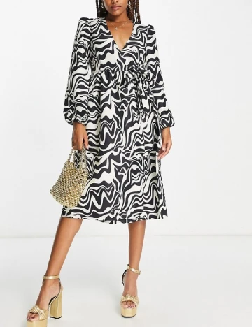 Rochie medie Monki, alb/negru Negru