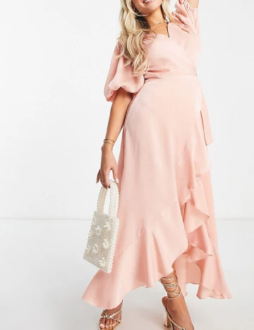 Rochie lunga Flounce London, roz
