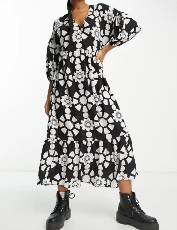 Rochie lunga ASOS, alb/negru Alb