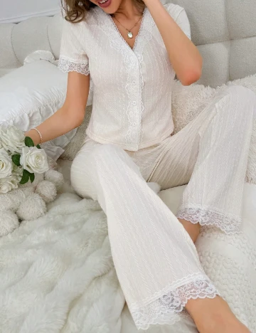 Pijama SHEIN, ecru Alb