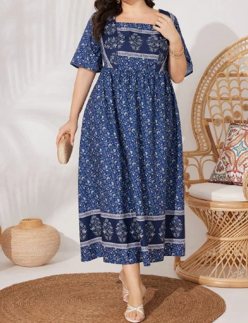 Rochie lunga SHEIN CURVE, bleumarin Alb