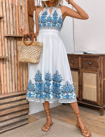 Rochie medie SHEIN, alb/albastru