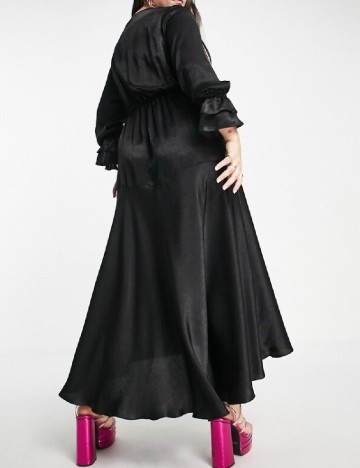 Rochie medie Flounce London Plus Size, negru