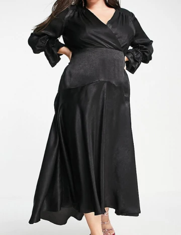 Rochie medie Flounce London Plus Size, negru Negru