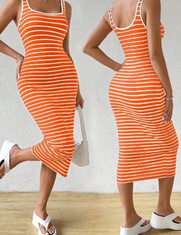 Rochie medie SHEIN, alb/portocaliu
