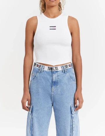 Top Tommy Jeans, alb Alb