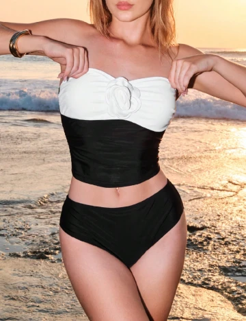 Costum de baie SHEIN, negru/alb Negru